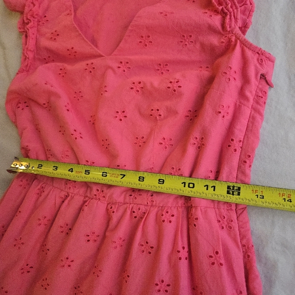 J. Crew Vibrant Pink Eyelet Tiered Skirt Vneck Ruffle Sleeveless Midi Dress - Picture 4 of 12